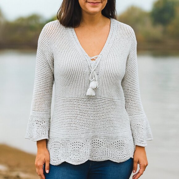 J. Jill Sweaters - J. Jill Heavy Open Knit V-Neck Tassel Sweater Sz M